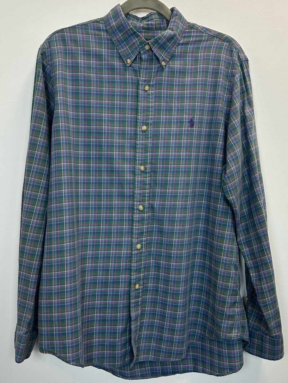 Polo Ralph Lauren Blue Green Plaid Button-Down Shirt Large